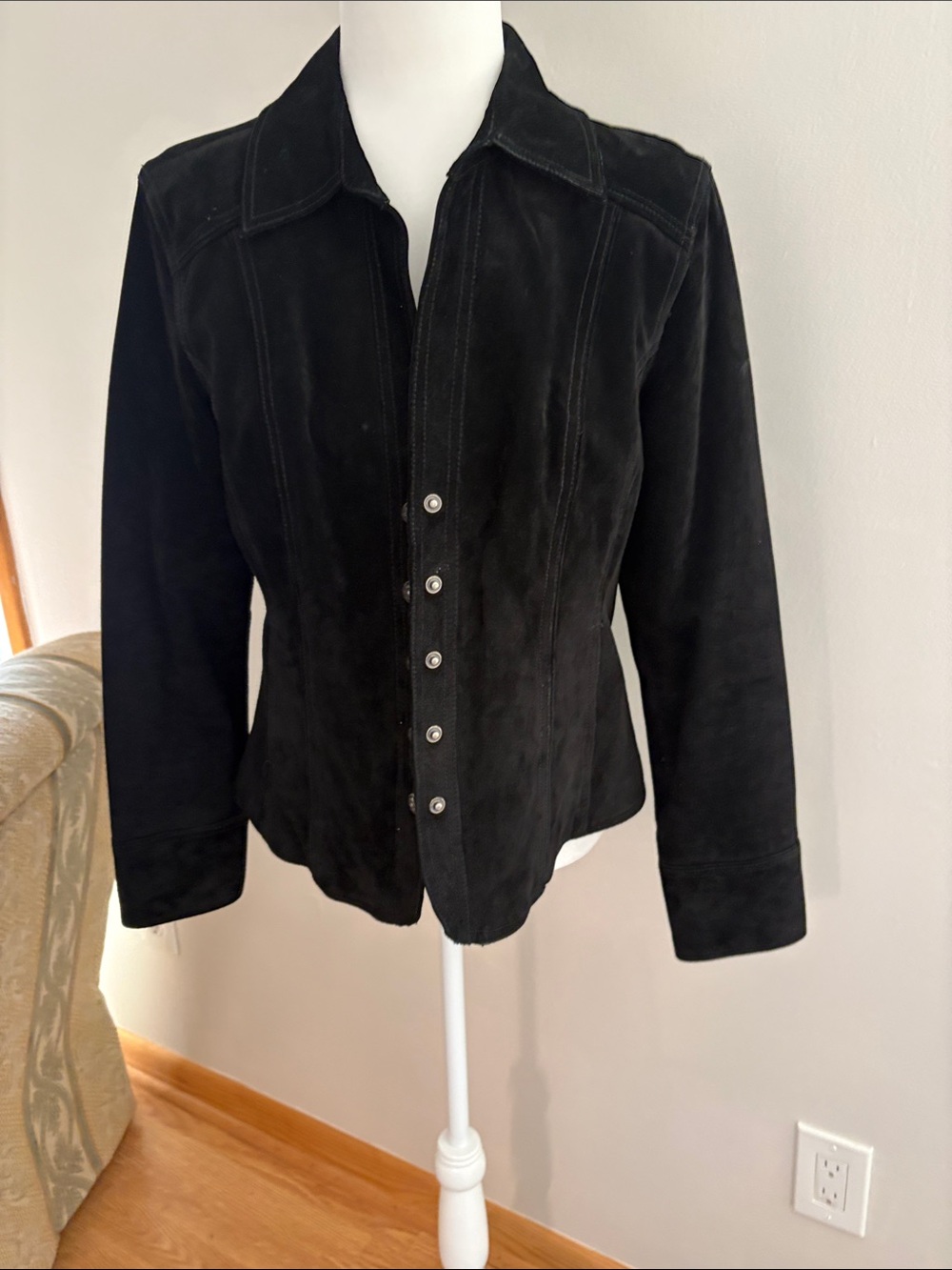Dressbarn Black Suede Snap-Front Jacket